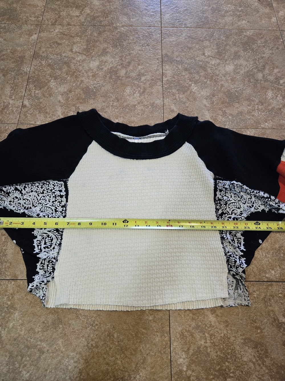 Free People Off-Shoulder Mixed Knit Sweater in Black, Cream & Red Accent - Picture 8 of 8